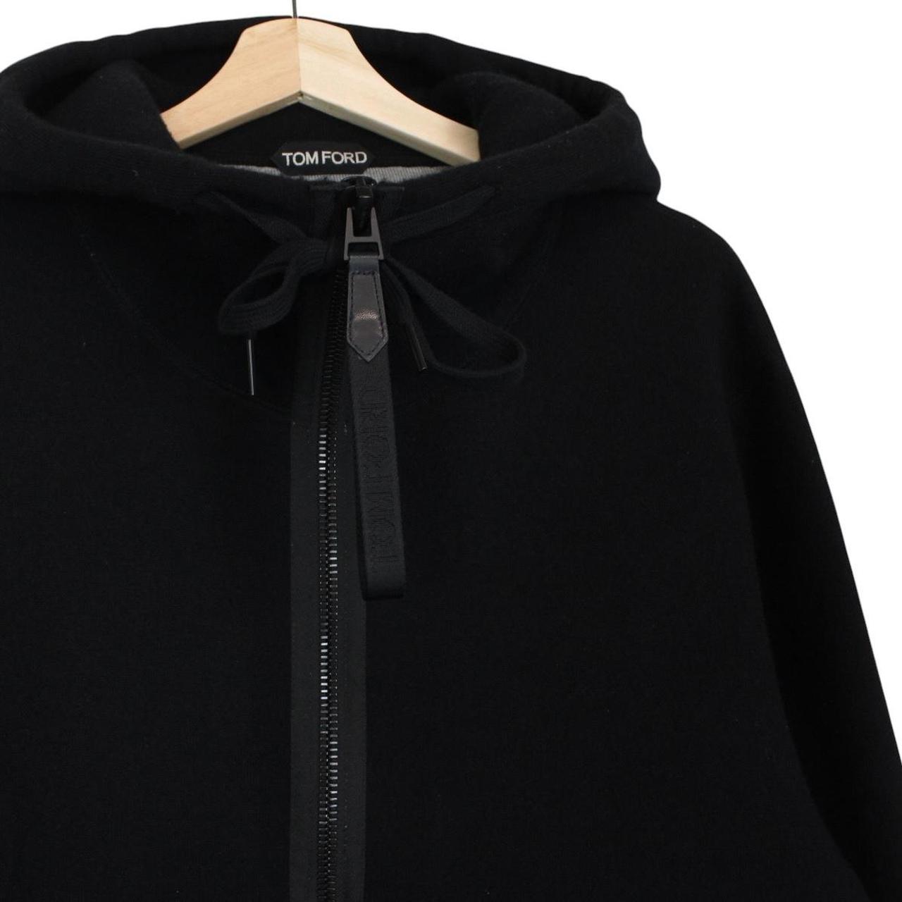 TOM FORD black full zip hoodie cashmere cotton blend with logo detail.