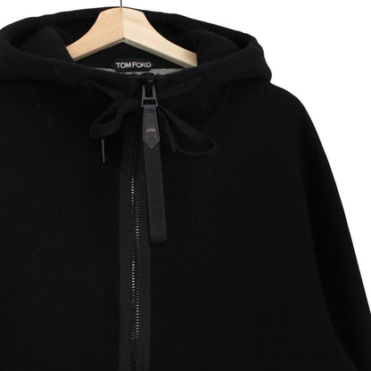 TOM FORD black full zip hoodie cashmere cotton blend with logo detail.