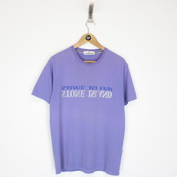 Stone Island Purple Short Sleeve Reflective Logo Print Cotton T-Shirt