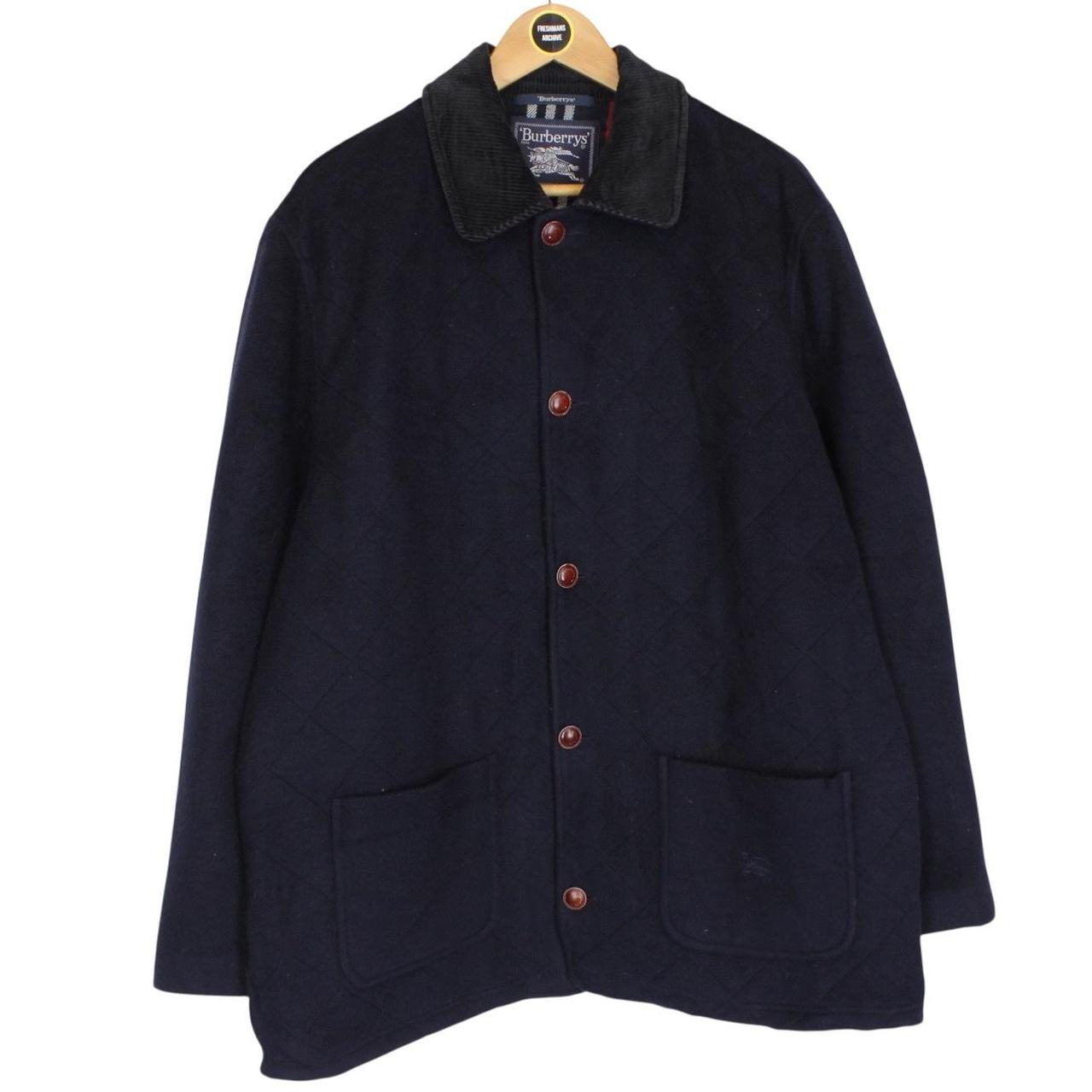 Vintage 90s Burberry Navy Blue Wool Blend Quilted Coat