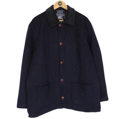 Vintage 90s Burberry Navy Blue Wool Blend Quilted Coat