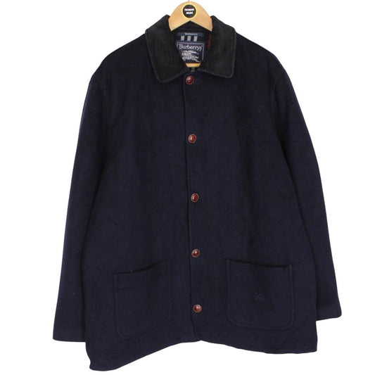 Vintage 90s Burberry Navy Blue Wool Blend Quilted Coat