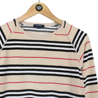 Burberry London Beige Nova Stripe Velour Cotton Jumper