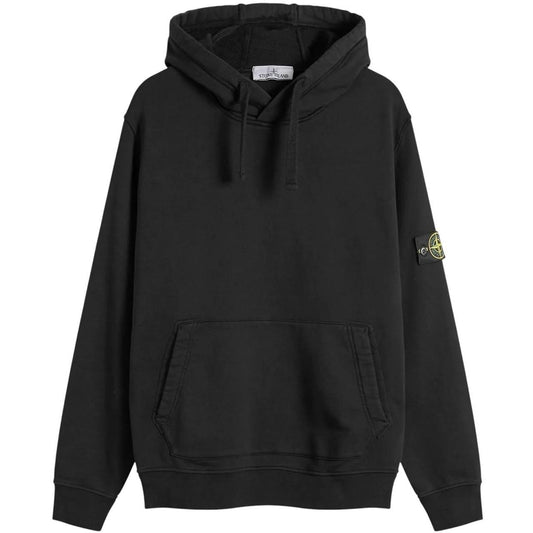 Stone Island black hoodie jumper with logo patch and cotton material, size XL.