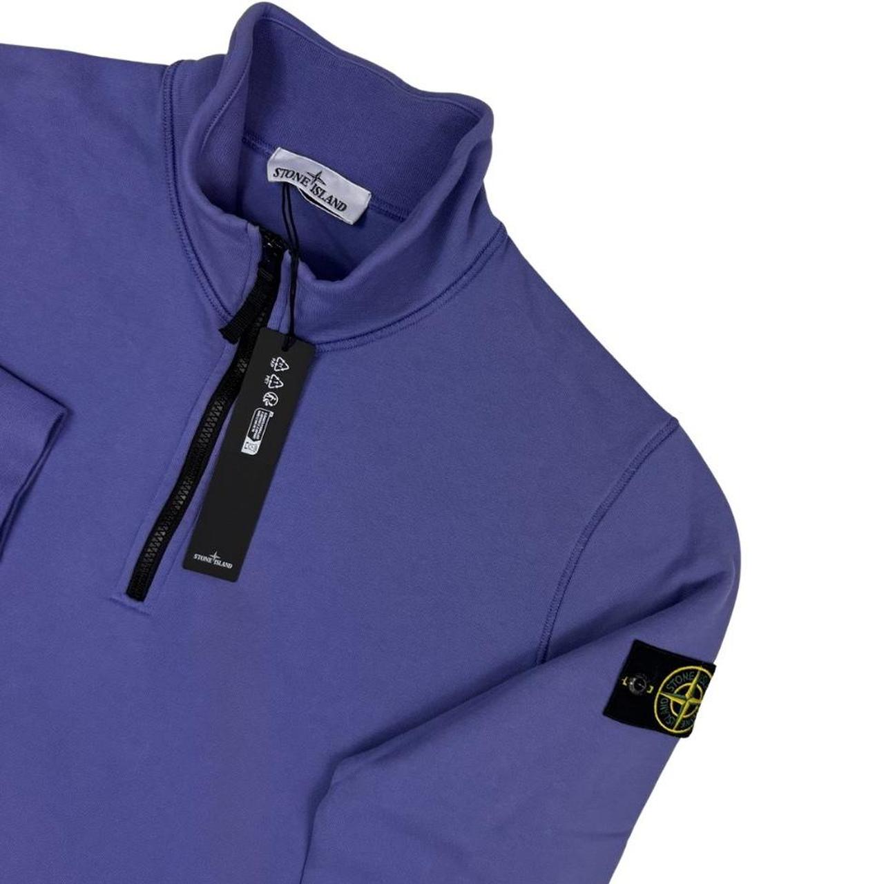 Stone Island purple 1/4 zip sweatshirt organic cotton with compass logo detail.