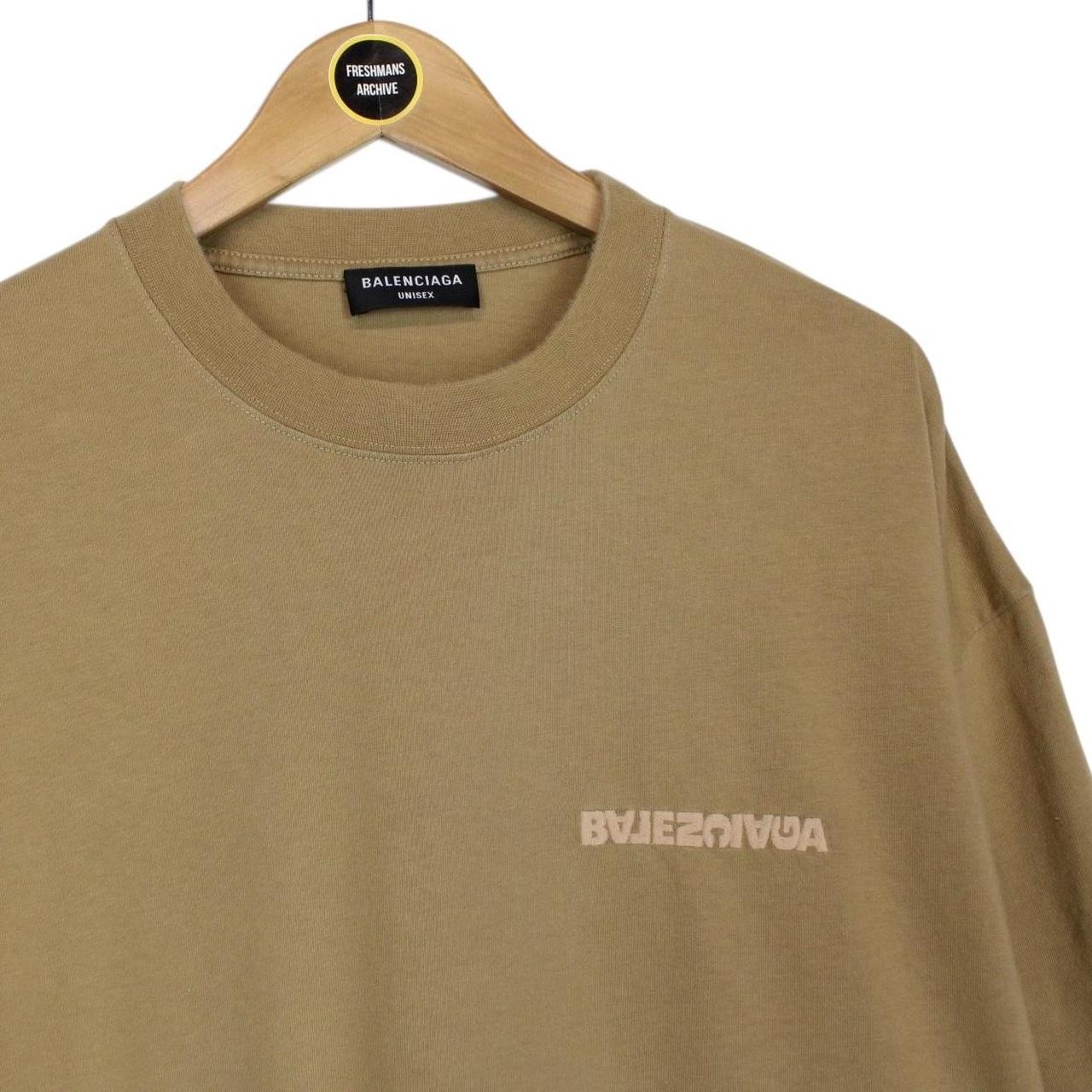 Balenciaga Tan Brown Reverse Logo Short Sleeve Cotton T-Shirt