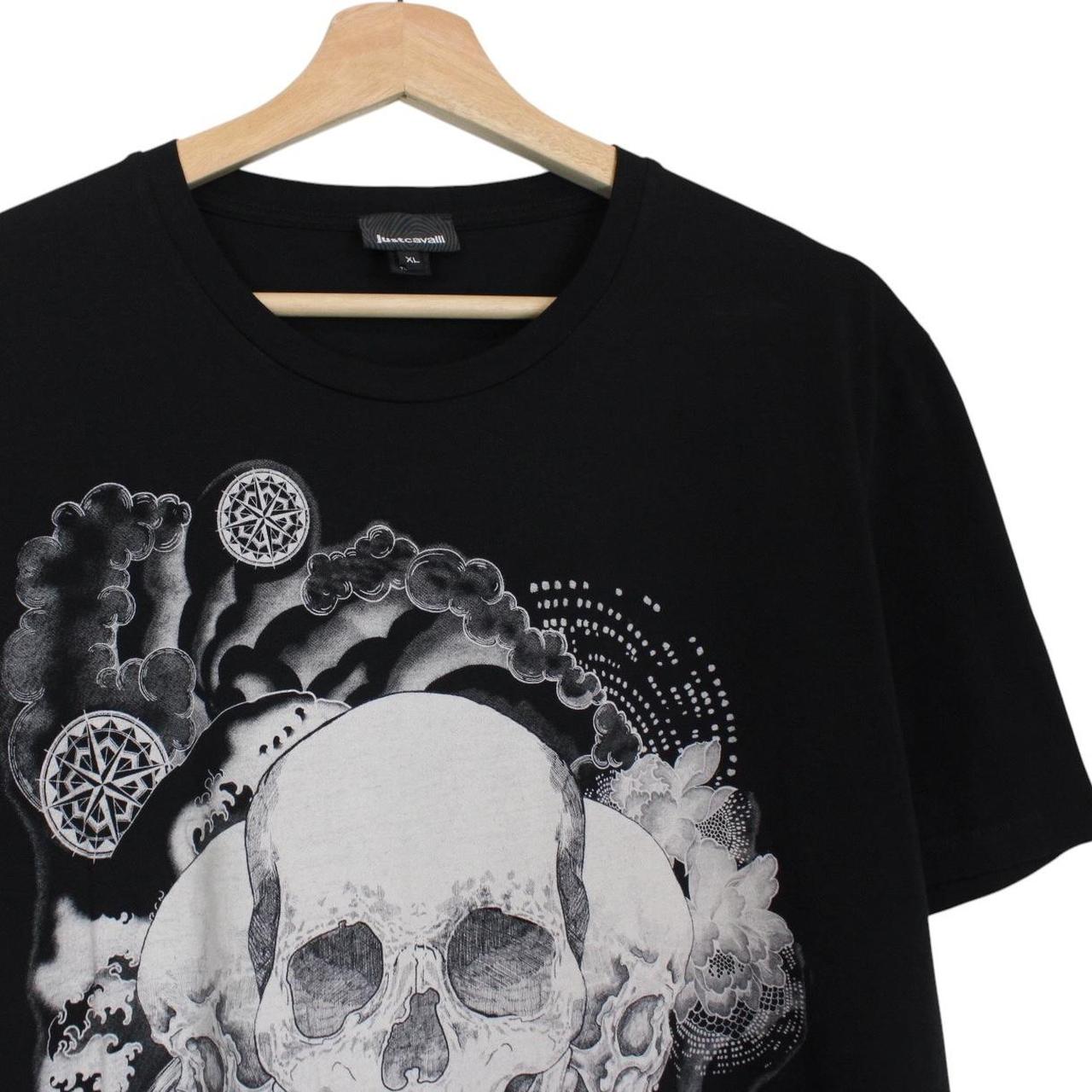 Just Cavalli black pocket t-shirt featuring skull print design and soft cotton material.