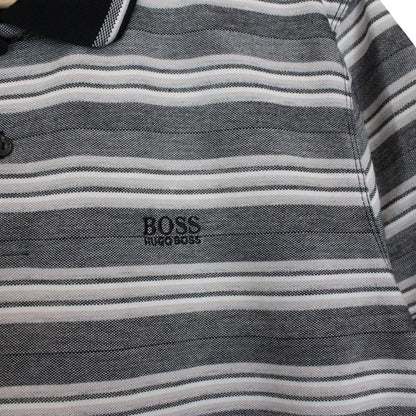 Hugo Boss grey striped short sleeve polo shirt in soft pima cotton fabric.