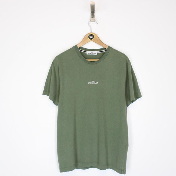 Stone Island Green and White Short Sleeve Logo Print T-Shirt