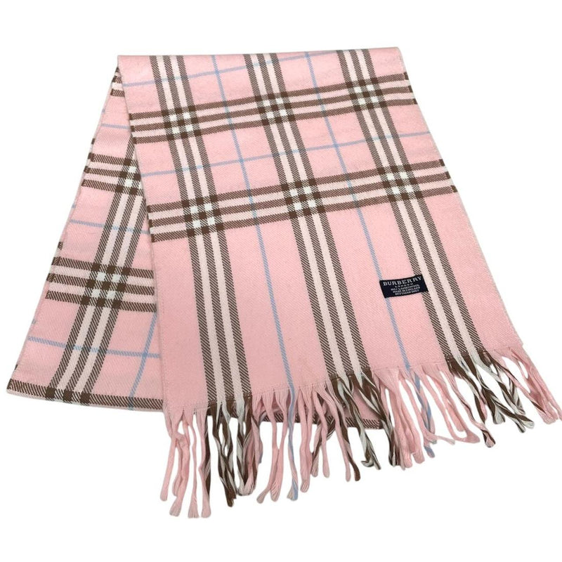 Vintage 90s Burberry Baby Pink Nova Check Lambswool Scarf