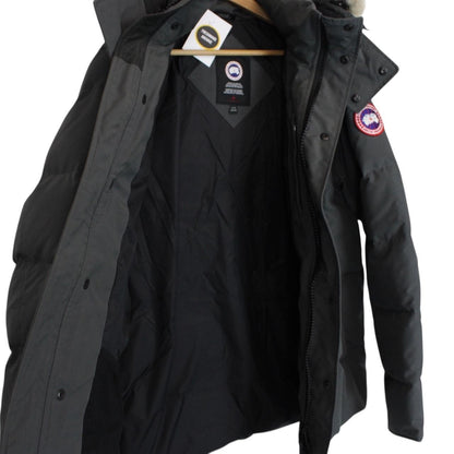 Canada Goose Graphite Grey Wyndham Parka Down Jacket with Fur Trim