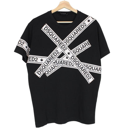Dsquared2 Black and White Tape Logo Print Short Sleeve T-Shirt