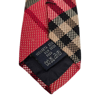 Vintage Burberry London Red Nova Check Silk Tie