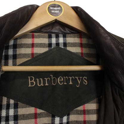 Vintage 90s Burberry Khaki Green Nova Check Lined Quilted Suede Leather Jacket