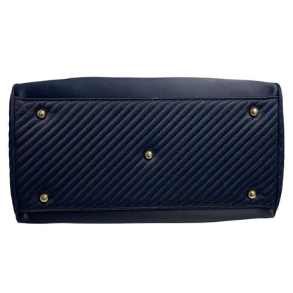 Yves Saint Laurent navy blue duffel bag embossed logo nylon material with handles.