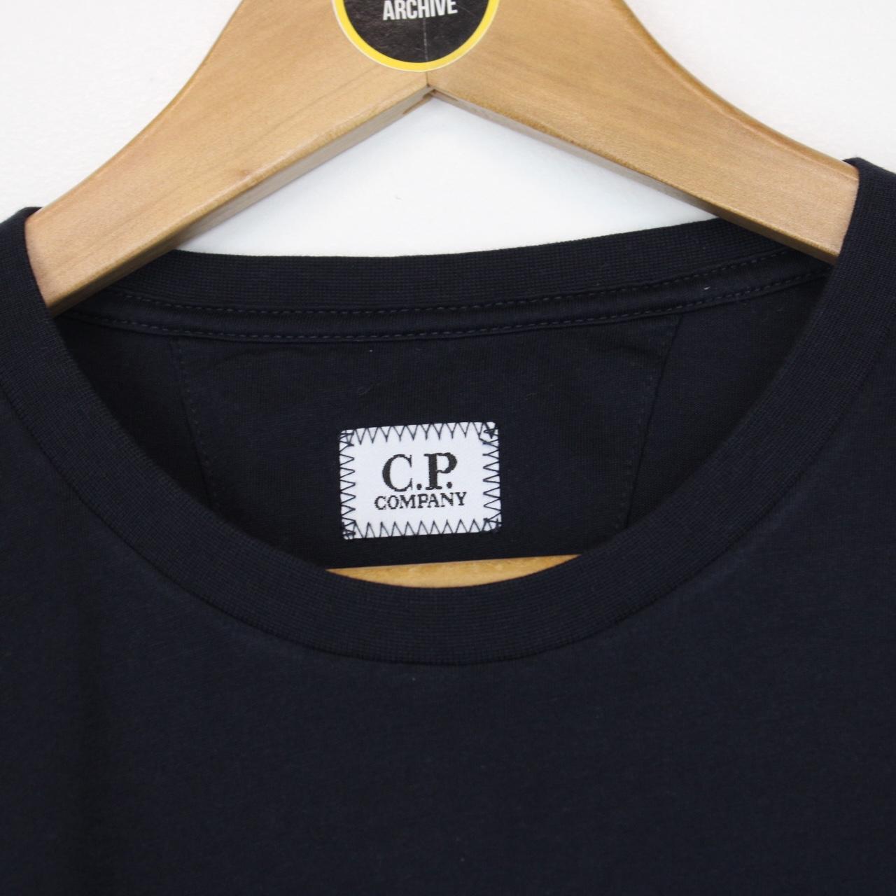CP Company Navy Blue and Black Block Logo Short Sleeve T-Shirt