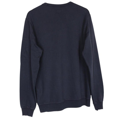 CP Company navy blue cotton sweatshirt with goggle lens detail and logo.