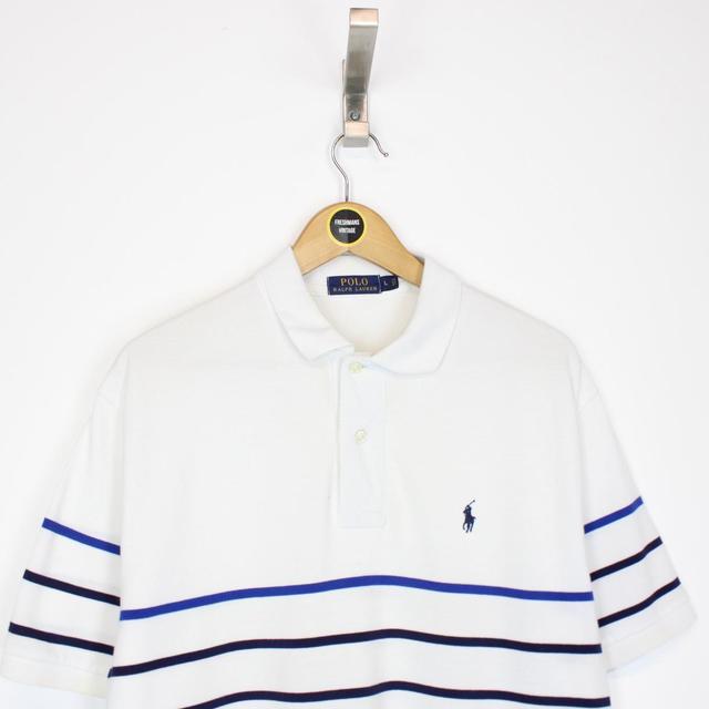 Polo Ralph Lauren White and Navy Blue Striped Short Sleeve Polo Shirt