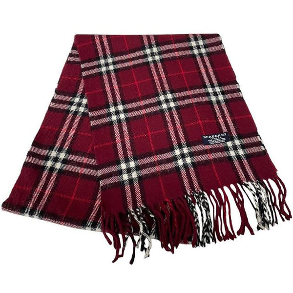 Vintage 90s Burberry Burgundy Nova Check Lambswool Scarf