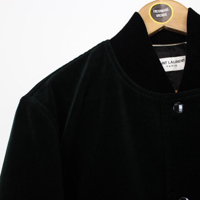 Saint Laurent Dark Green Teddy Logo Velvet Bomber Jacket