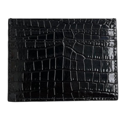 Saint Laurent Black and Silver Crocodile Embossed Leather Card Holder