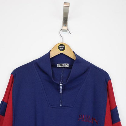 Vintage 80s Puma Navy Blue and Red Sweatshirt Jumper