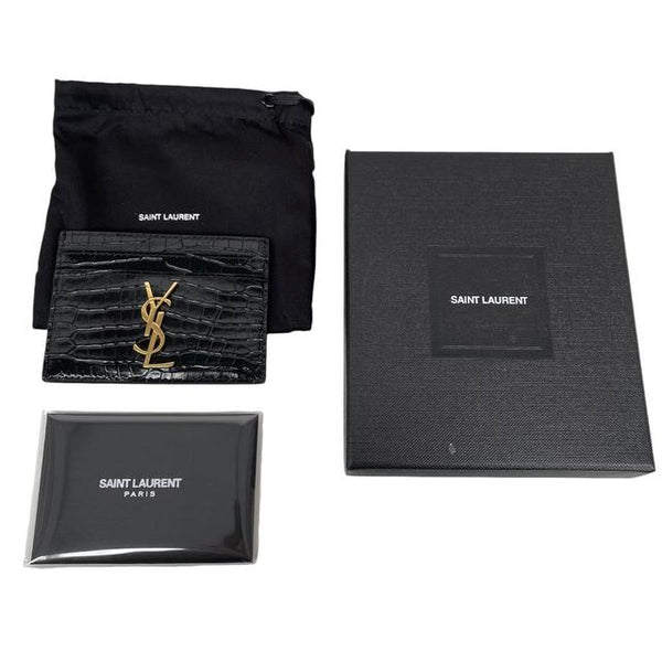 ★Saint Laurent★ Monogram Crocodile Card Holder BlackBlack Saint Laurent YSL Monogram Card Case in Croc-Embossed