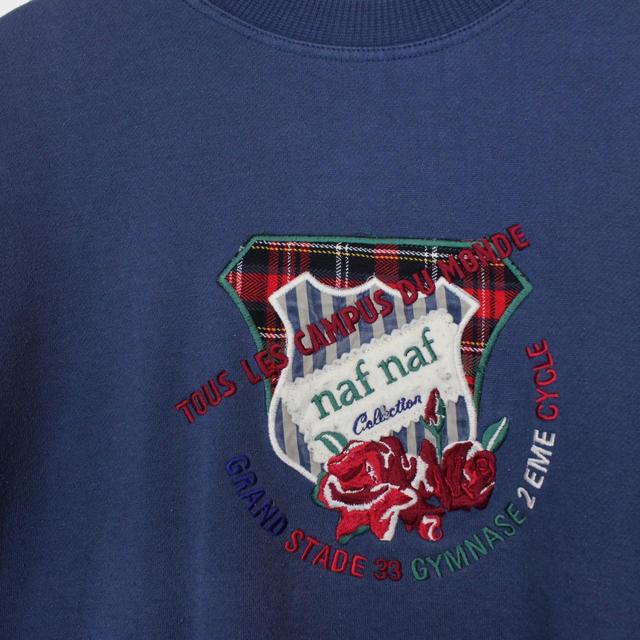 Vintage 90s Naf Naf Navy Blue Spellout Sweatshirt Jumper