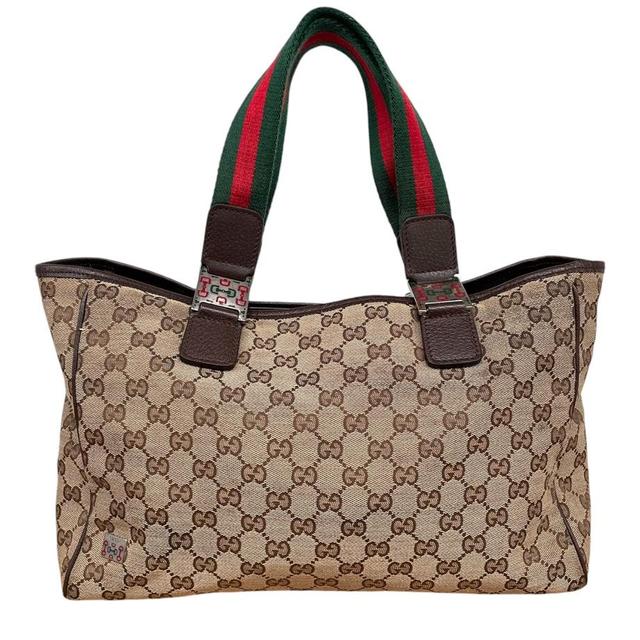Gucci Brown and Beige GG Monogram Sherry Line Canvas Handbag