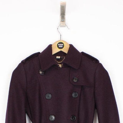 Burberry London Purple Virgin Wool Double Breasted Belted Trench Coat