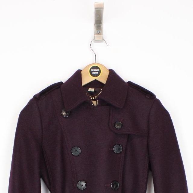 Burberry London Purple Virgin Wool Double Breasted Belted Trench Coat