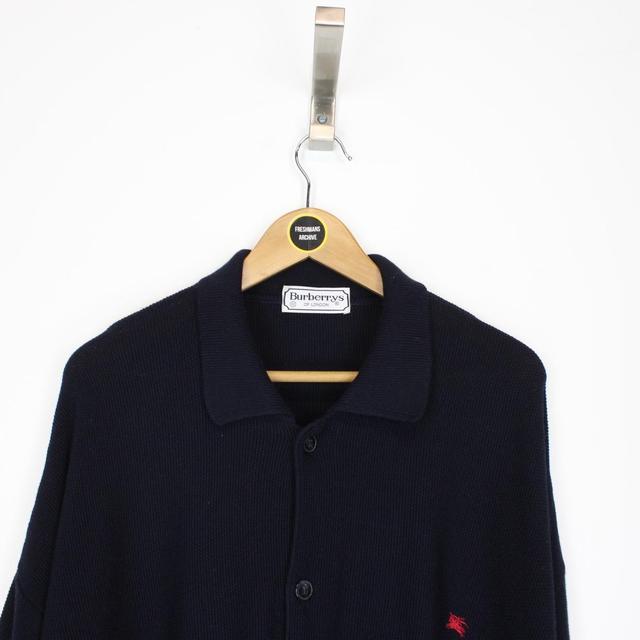 Vintage 90s Burberry Navy Blue Merino Wool/Acrylic Button Up Cardigan