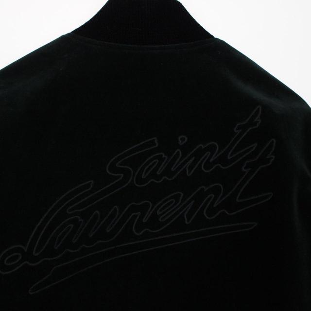 Saint Laurent Dark Green Teddy Logo Velvet Bomber Jacket