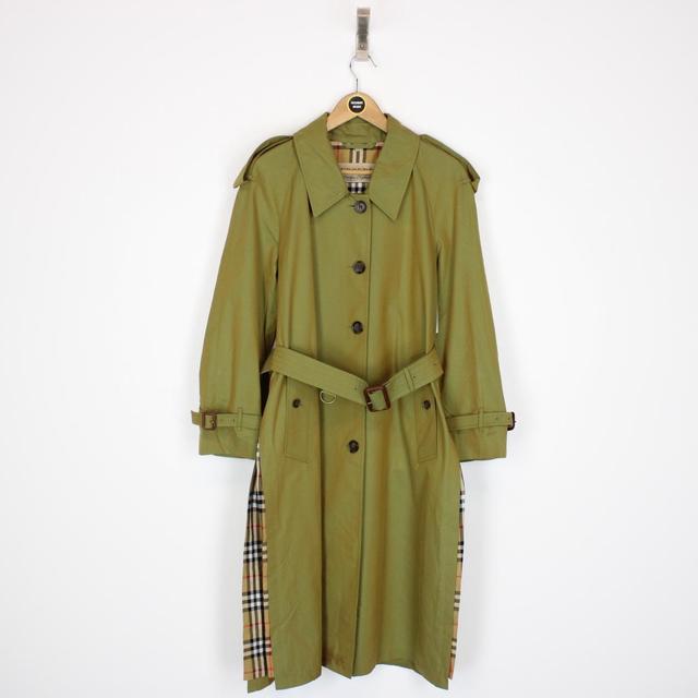 Burberry Green Nova Check Side-Slit Single Breasted Belted Gabardine Trench Coat