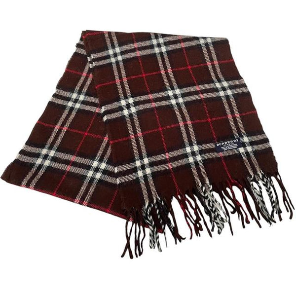 Vintage 90s Burberry Brown Nova Check Lambswool Scarf