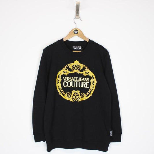 Versace Jeans Couture Black and Gold Baroque Logo Print Sweatshirt Jumper