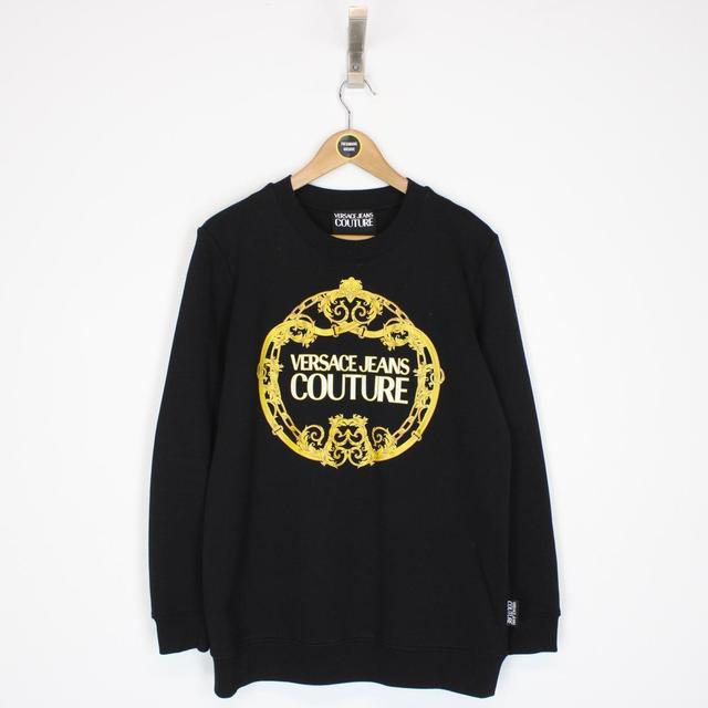 Versace Jeans Couture Black and Gold Baroque Logo Print Sweatshirt Jumper