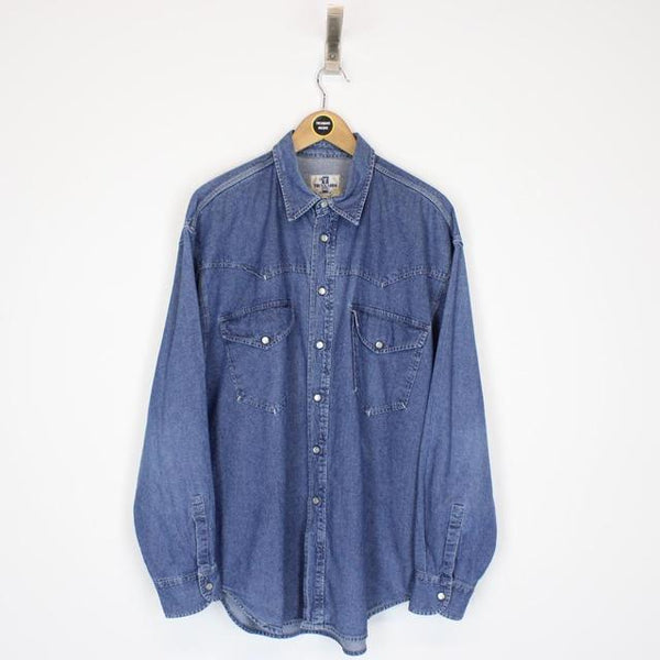 Vintage 90s Trussardi Jeans Blue Long Sleeve Denim Shirt