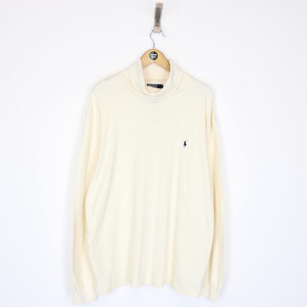 Vintage 90s Polo Ralph Lauren Cream Roll Neck Sweatshirt Jumper