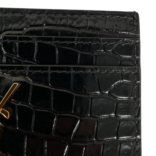 Saint Laurent Black and Gold Crocodile Embossed Leather Card Holder