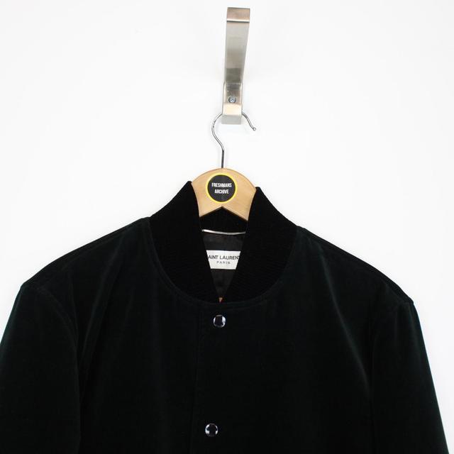 Saint Laurent Dark Green Teddy Logo Velvet Bomber Jacket