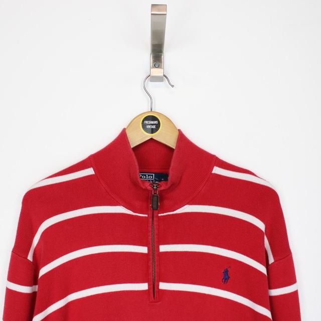 Vintage Polo Ralph Lauren Red and White 1/4 Zip Sweatshirt Jumper