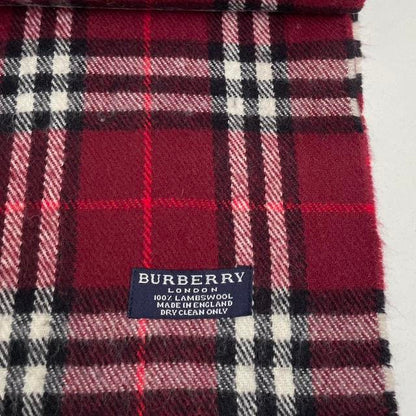 Vintage 90s Burberry Burgundy Nova Check Lambswool Scarf