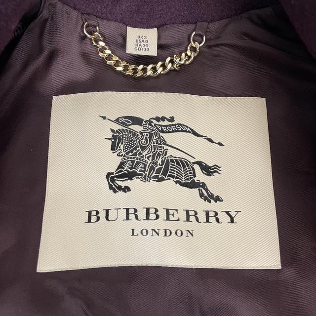 Burberry London Purple Virgin Wool Double Breasted Belted Trench Coat