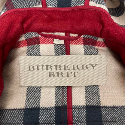 Burberry Brit Red Wool Nova Check Lined Hooded Jacket