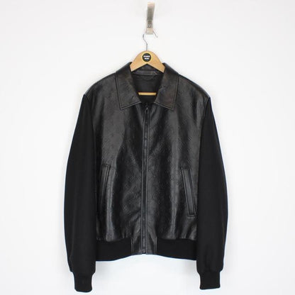 Louis Vuitton Black LV Monogram Embossed Wool and Leather Jacket