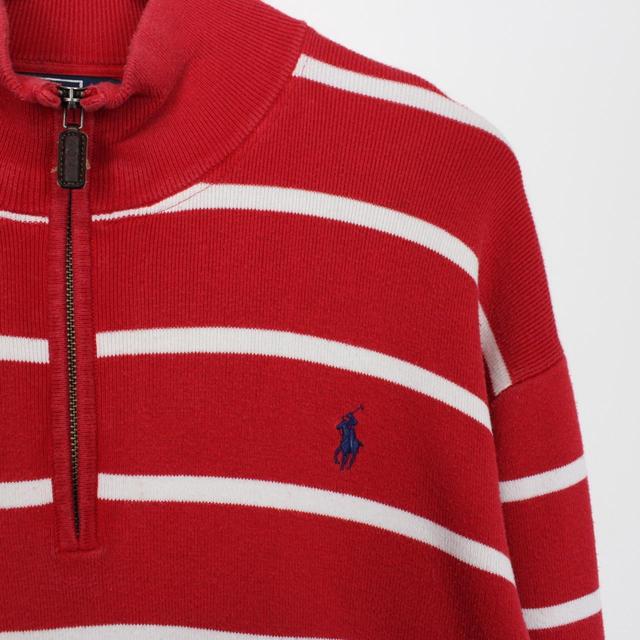 Vintage Polo Ralph Lauren Red and White 1/4 Zip Sweatshirt Jumper