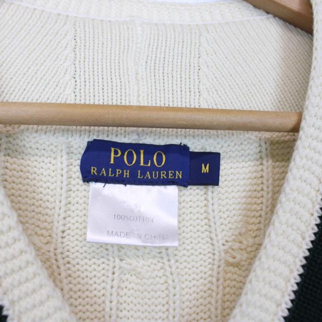 Polo Ralph Lauren Cream Distressed Cable Cotton Knit Rugby Jumper