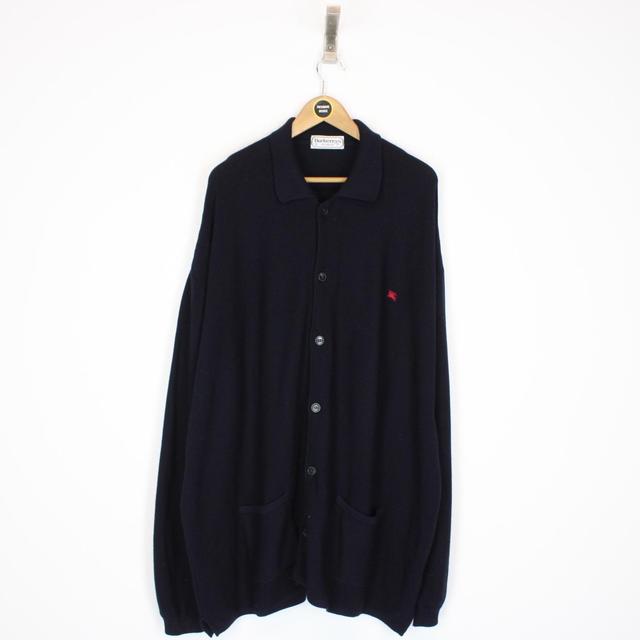 Vintage 90s Burberry Navy Blue Merino Wool/Acrylic Button Up Cardigan