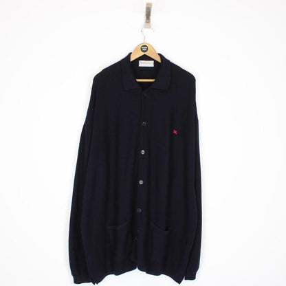 Vintage 90s Burberry Navy Blue Merino Wool/Acrylic Button Up Cardigan